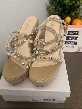 Studded Nude Wedge Sandals by Sofft